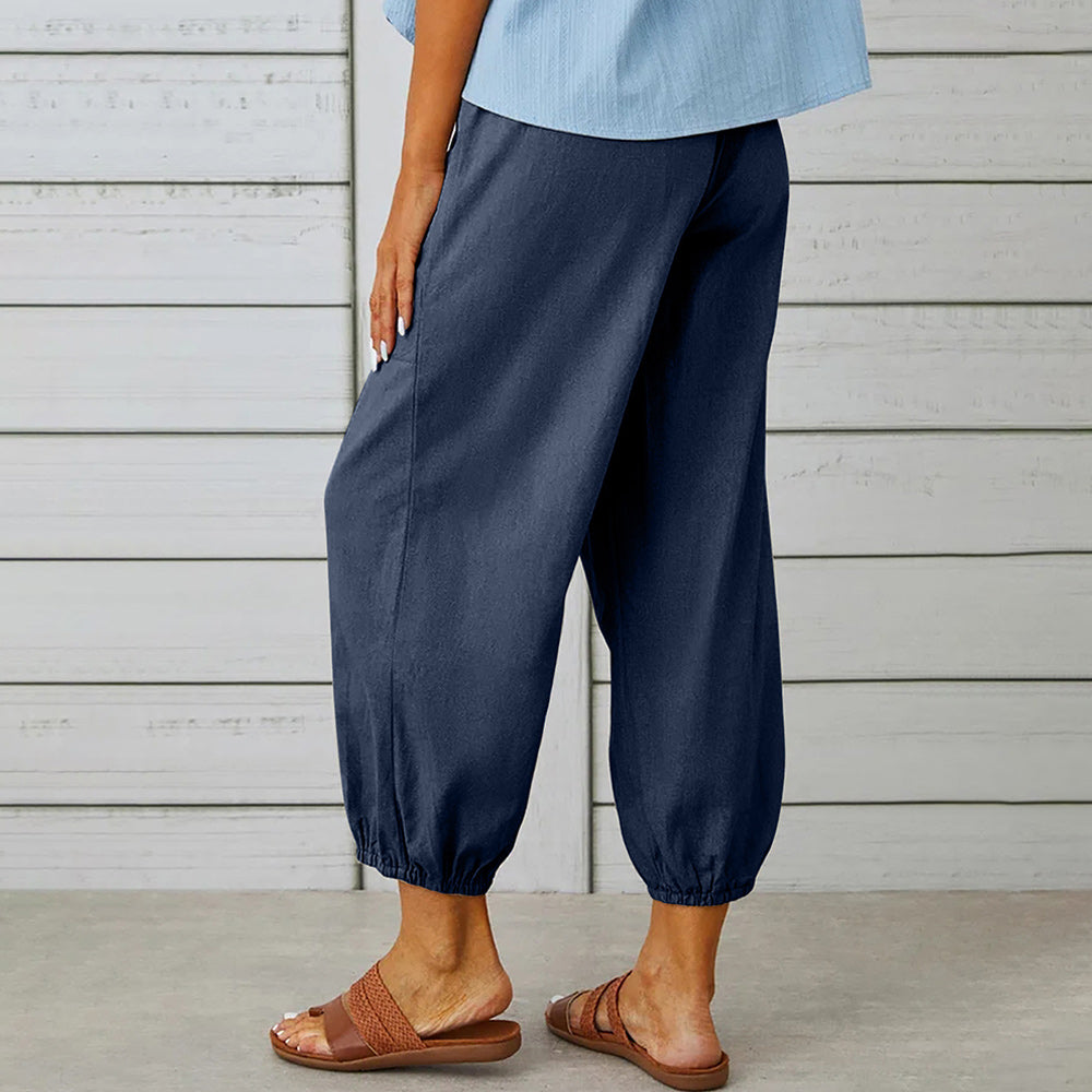 Valenzora | Kurzer Damen-Overall aus Baumwolle und Leinen mit Taschen und Knöpfen
