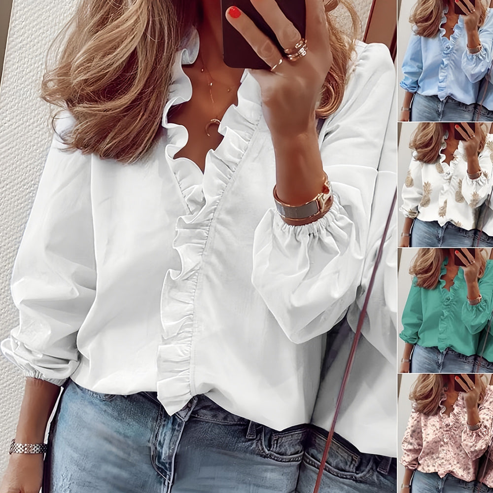 Valenzora | Spring and Summer new lotus leaf collar women's shirt