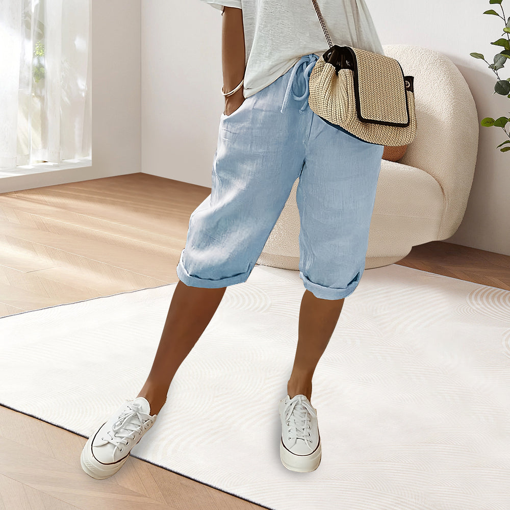 Valenzora | Cotton Linen Elastic Waist Casual Trousers