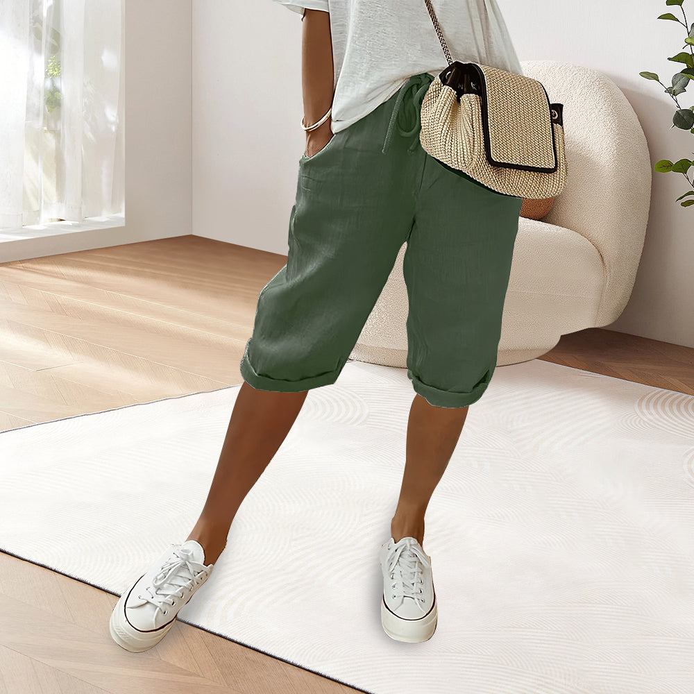 Valenzora | Cotton Linen Elastic Waist Casual Trousers