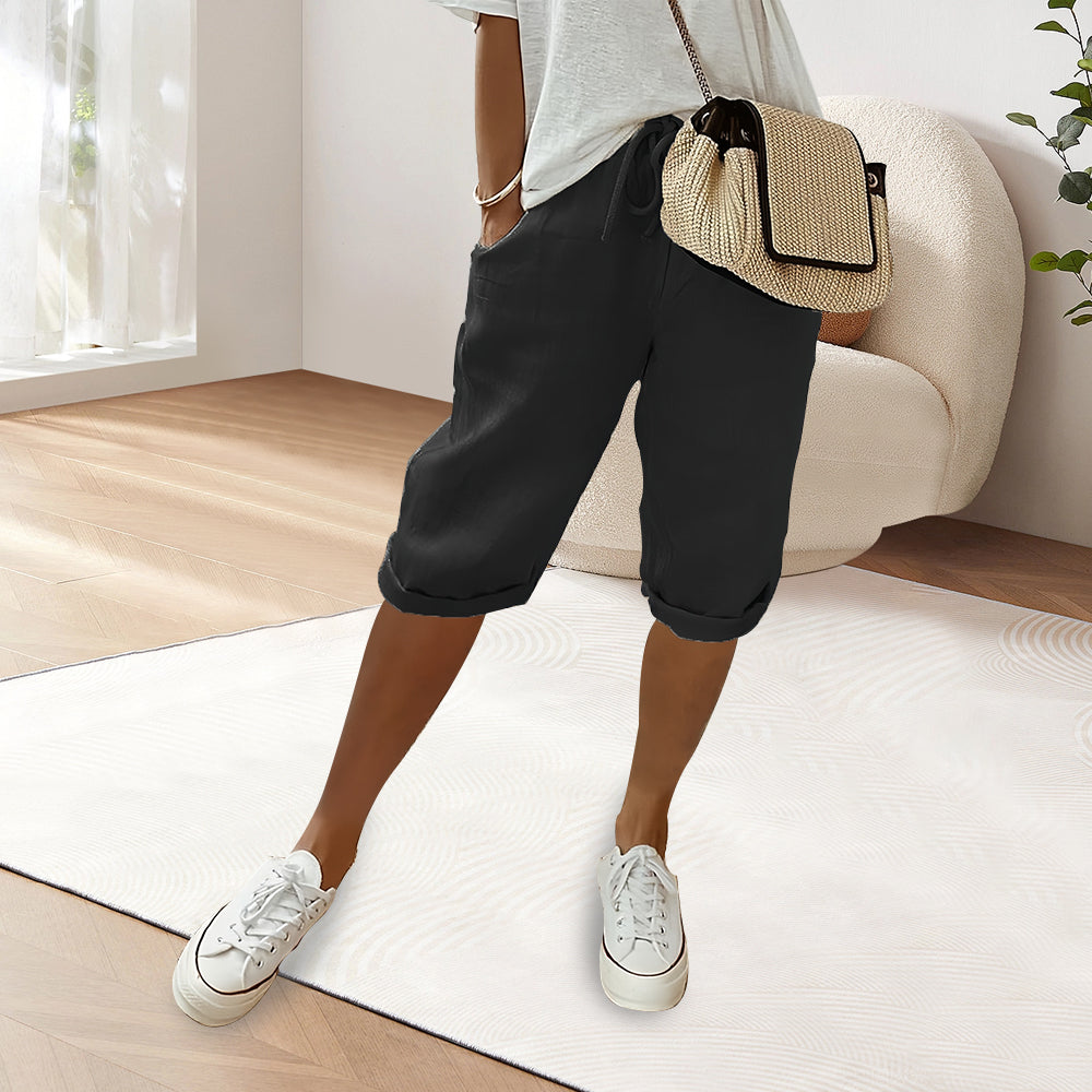 Valenzora | Cotton Linen Elastic Waist Casual Trousers