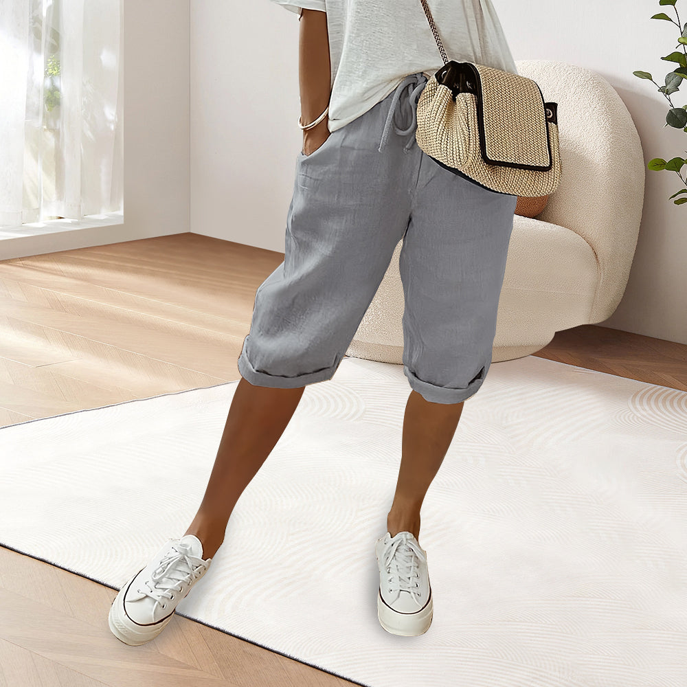 Valenzora | Cotton Linen Elastic Waist Casual Trousers