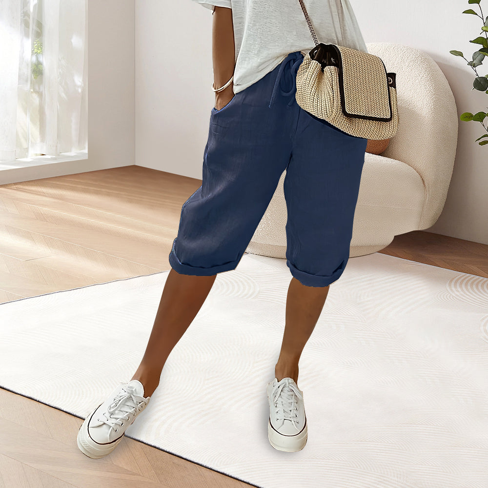 Valenzora | Cotton Linen Elastic Waist Casual Trousers