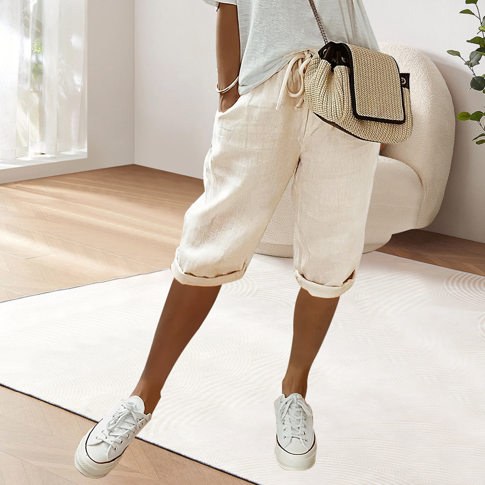 Valenzora | Cotton Linen Elastic Waist Casual Trousers