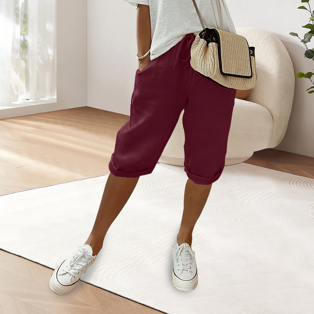 Valenzora | Cotton Linen Elastic Waist Casual Trousers