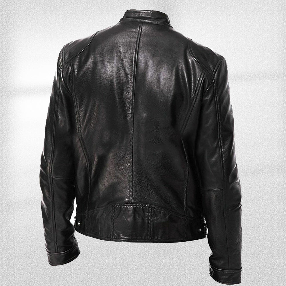 Valenzora | Stand-up collar, trendy leather jacket, handsome motorcycle leather jacket