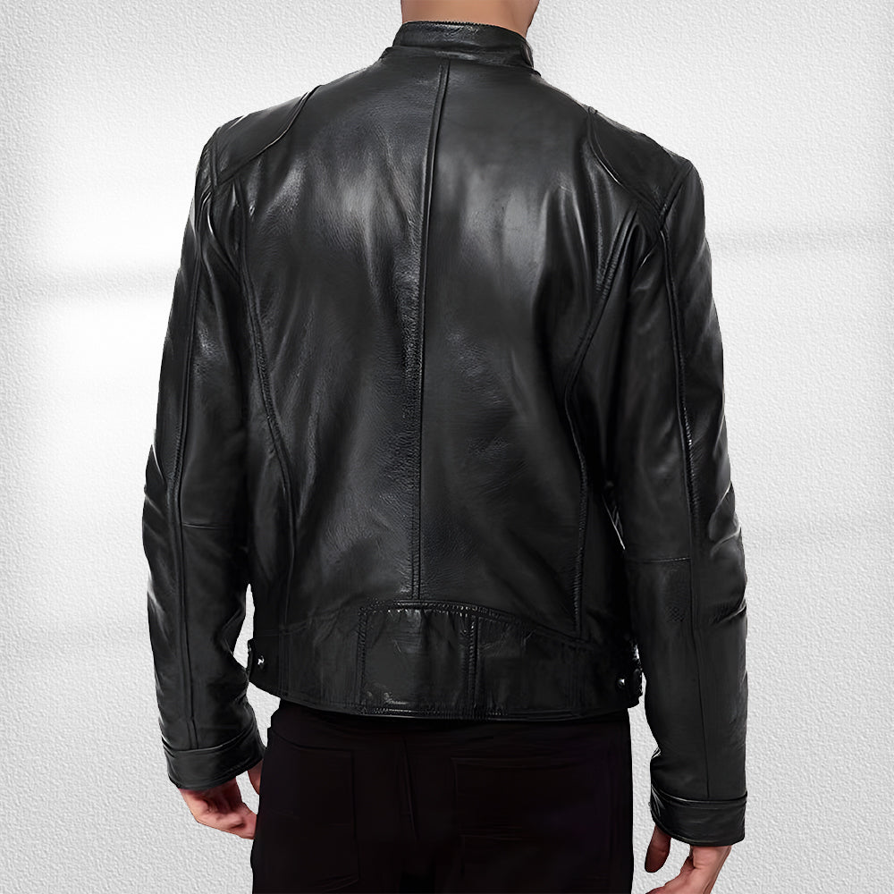 Valenzora | Stand-up collar, trendy leather jacket, handsome motorcycle leather jacket