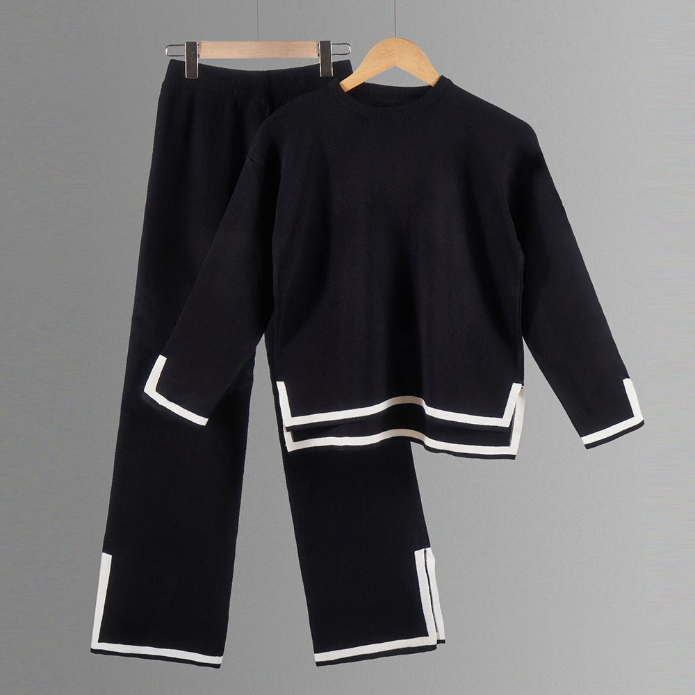 Valenzora | Knitted, Loose-fitting Wide-Leg Top, Two-Piece, Casual Round Neck Suit