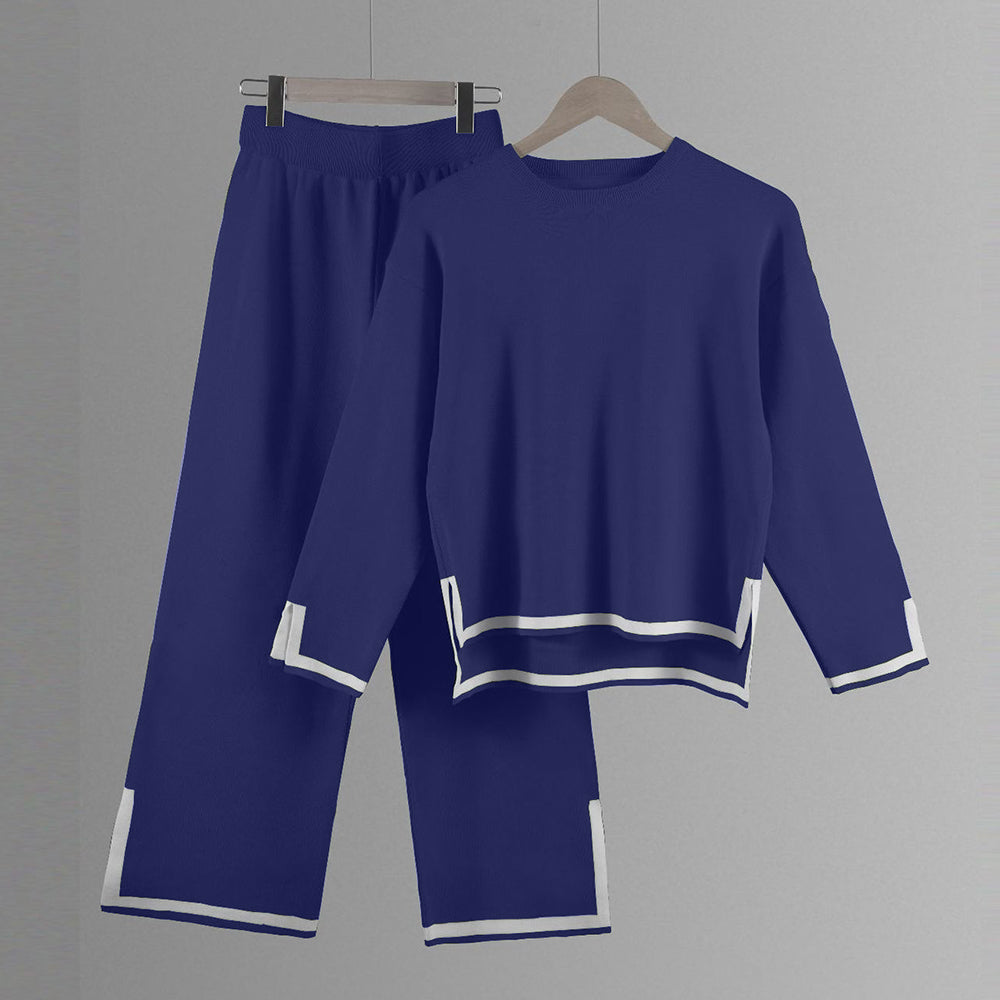 Valenzora | Knitted, Loose-fitting Wide-Leg Top, Two-Piece, Casual Round Neck Suit