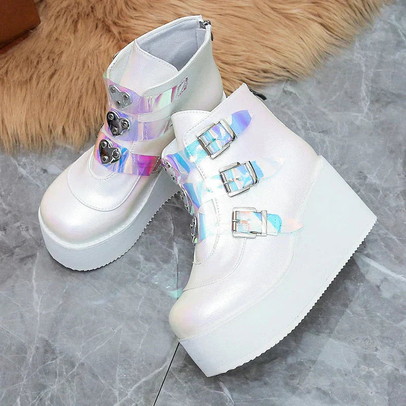 Valenzora | Women's ankle boots, street fashion, casual wedge platform shoes, size 43, super high heel, strap buckle, designer boots, feminine