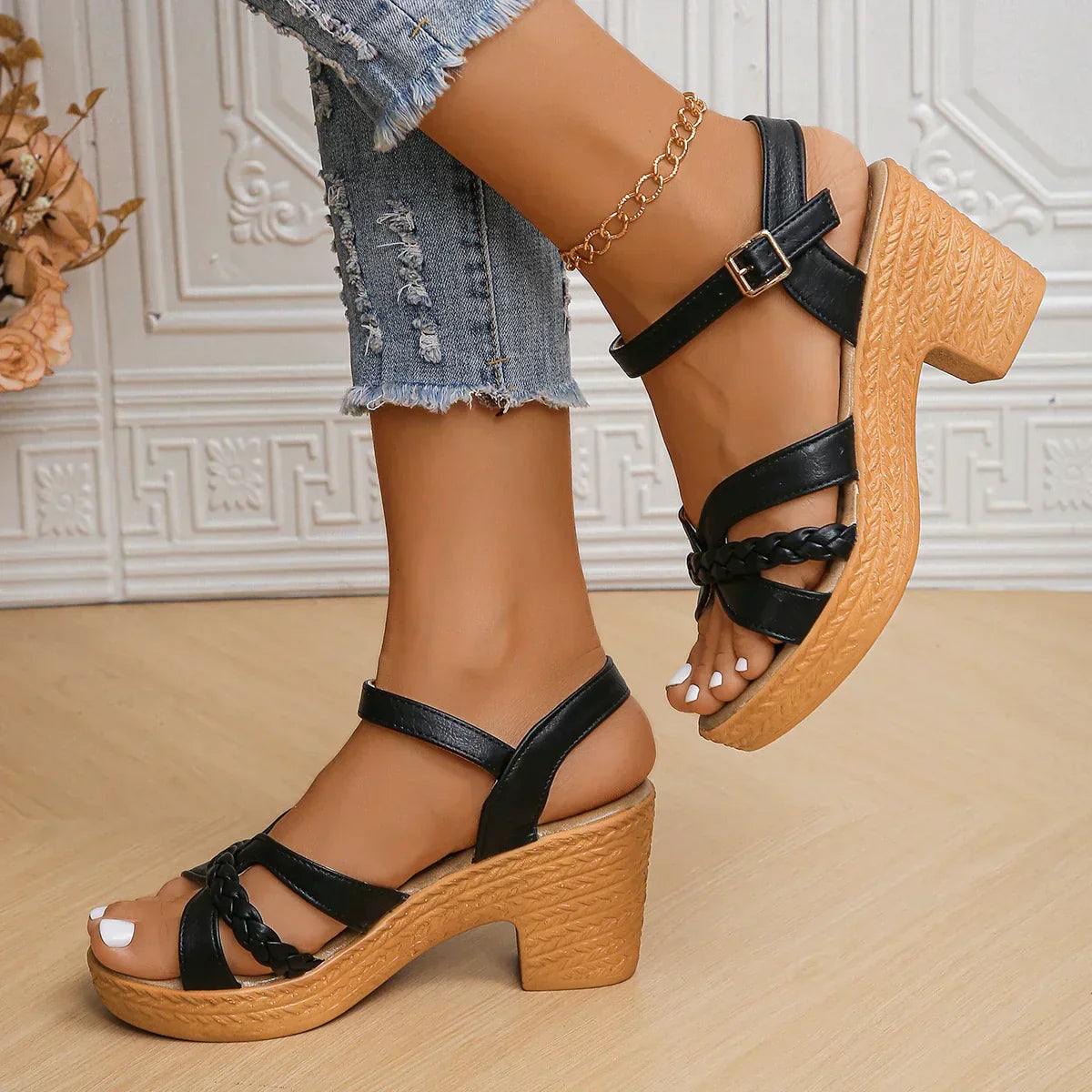 Laura™ - Plateau-High-Heel-Sandalen mit Knöchelriemen