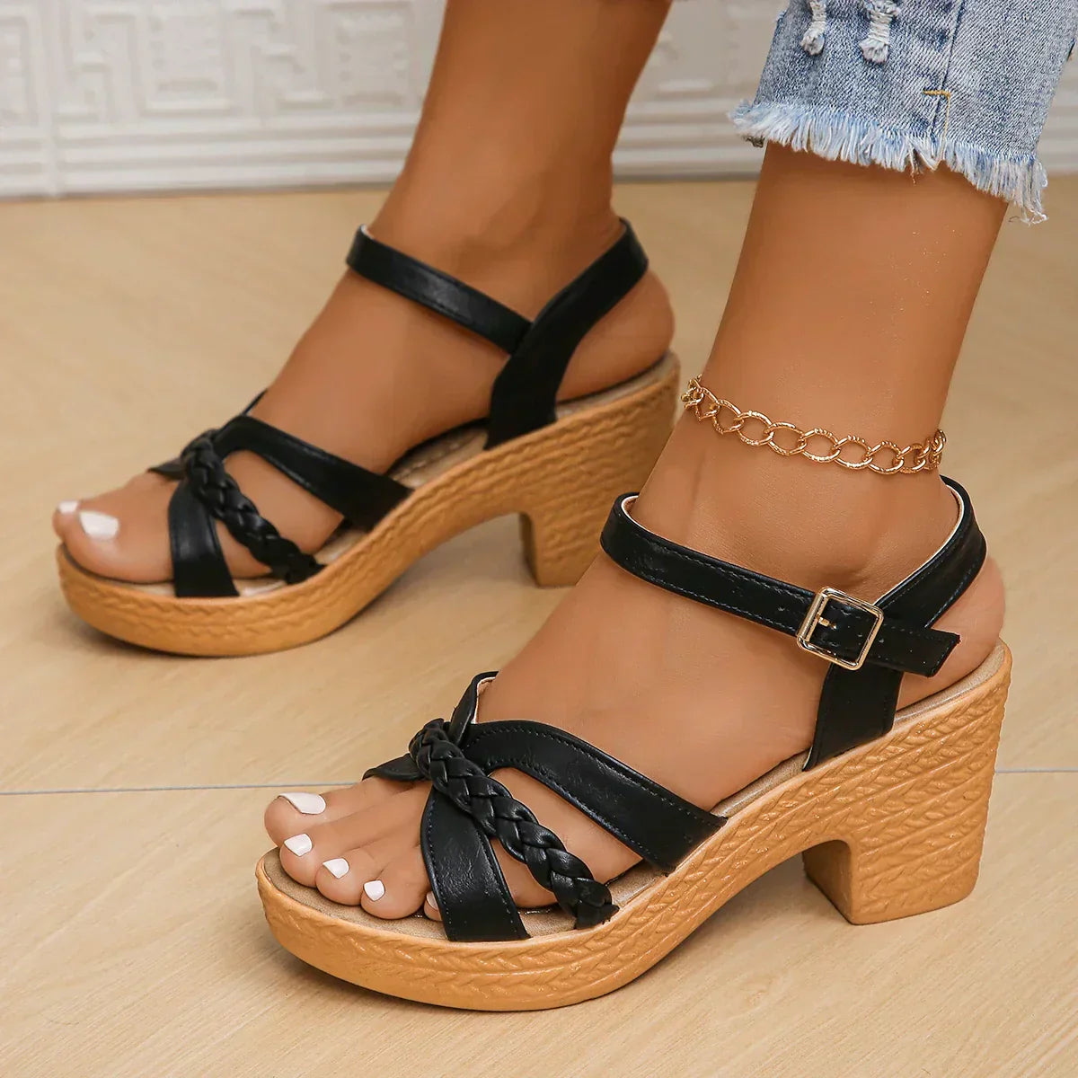 Laura™ - Plateau-High-Heel-Sandalen mit Knöchelriemen