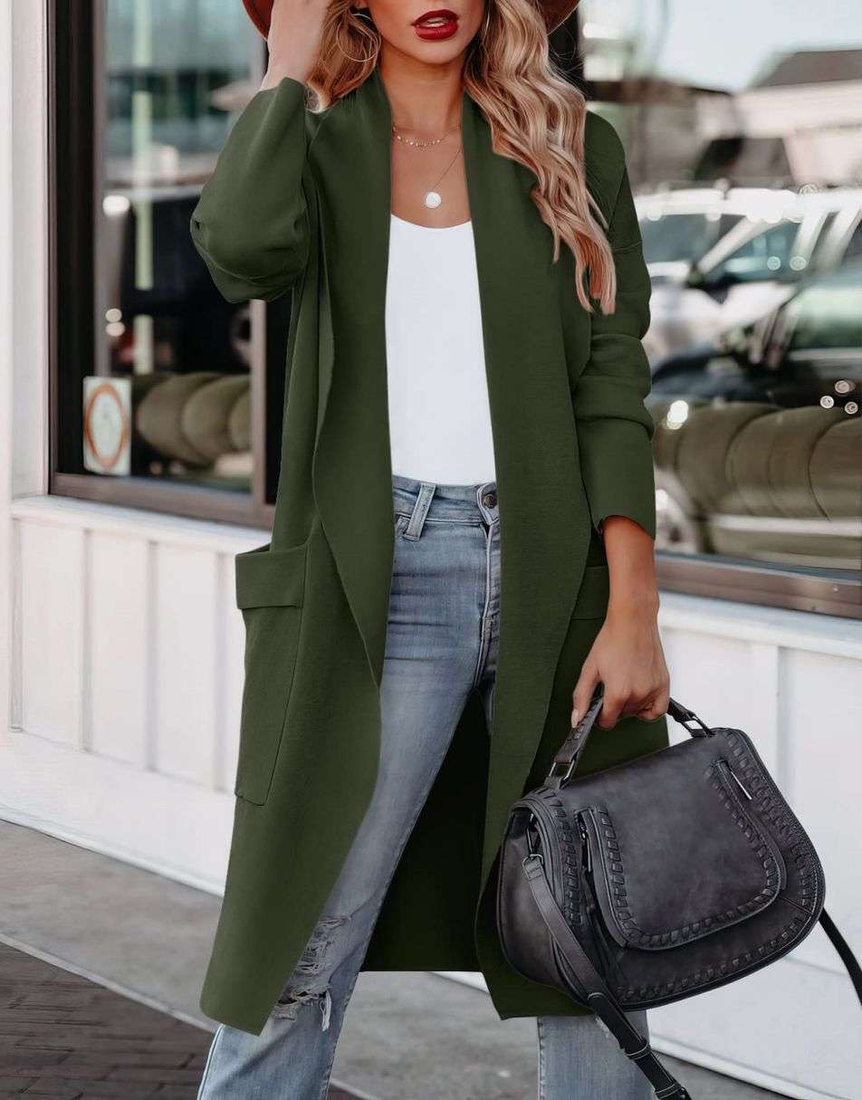 Valenzora | Lange, offene Strickjacke im lässigen Stil