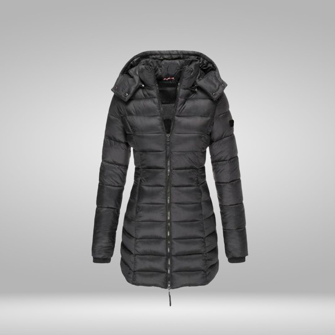 Valenzora – Stylish long coat with soft lining and hood
