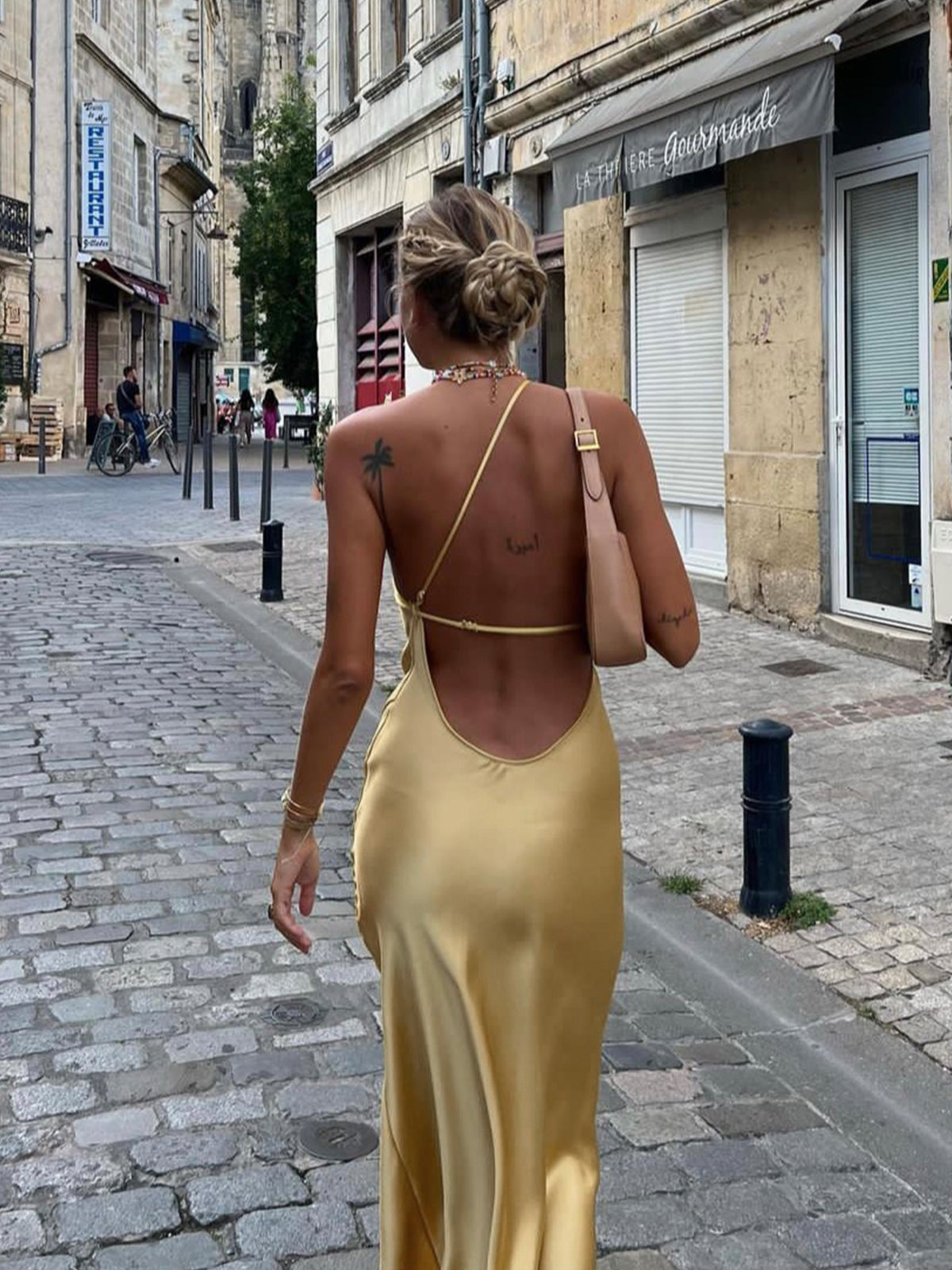 Valenzora | Satin Maxi Dress with Open Back