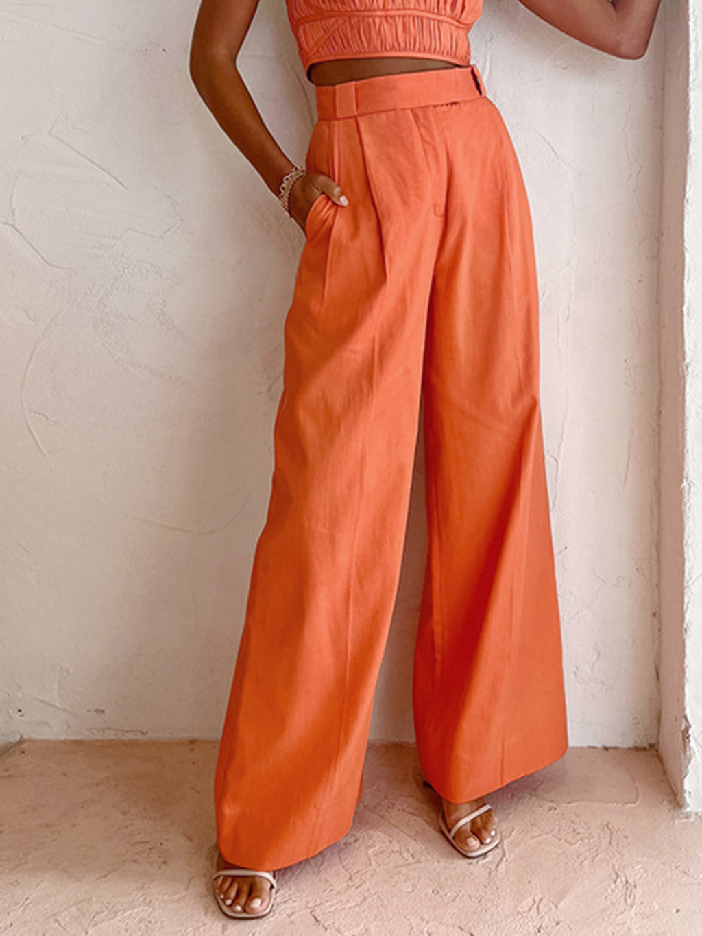 Valenzora | Vitamin C Linen Cotton Wide Leg Trousers