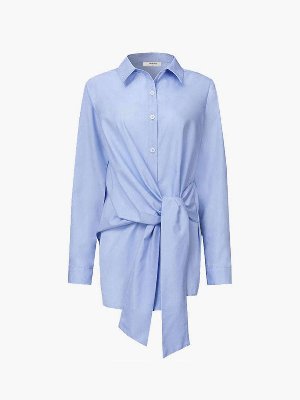 Valenzora | Semi-Sheer Button-Down Tied Long Shirt