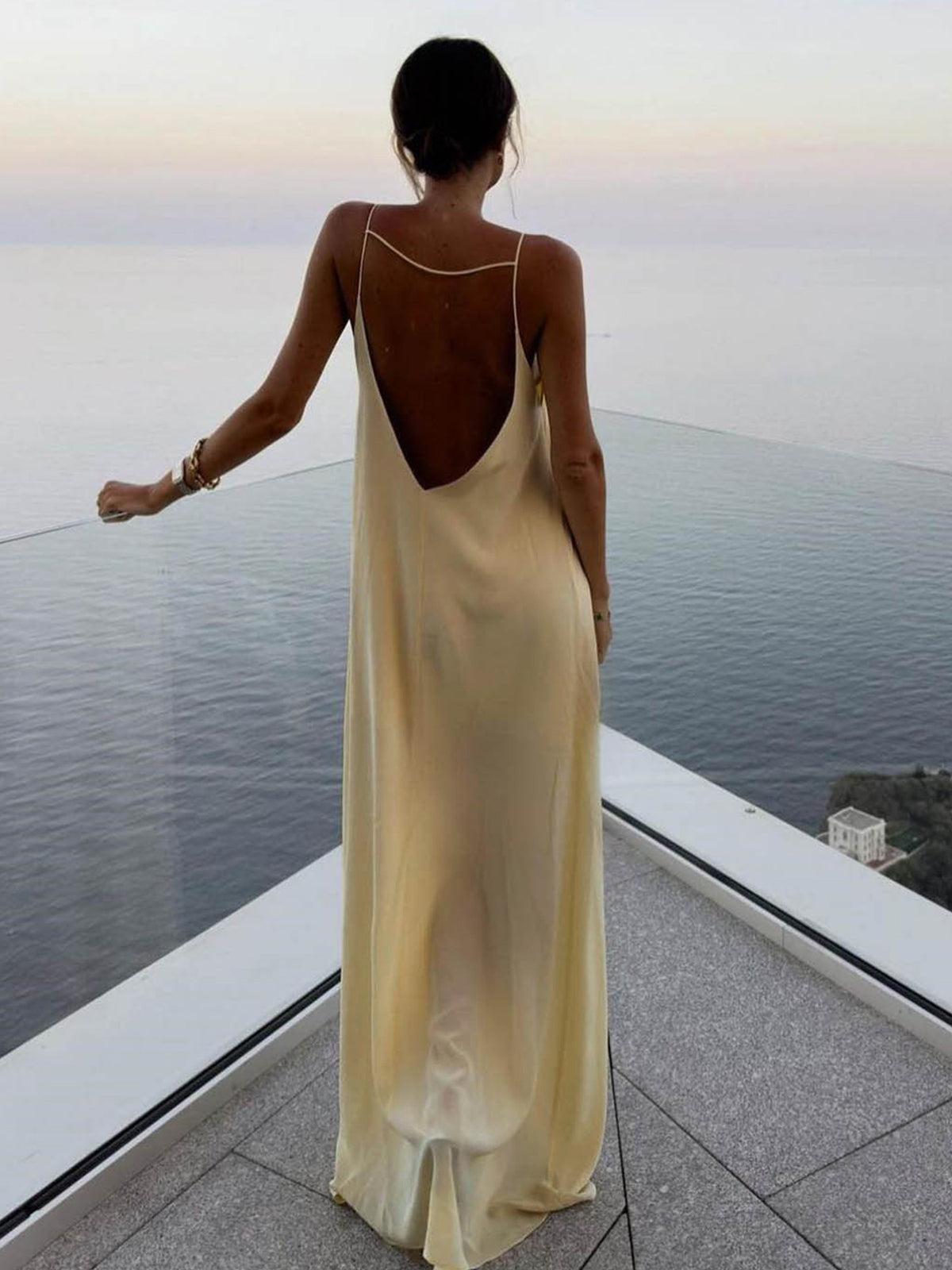 Valenzora | Backless Holiday Satin Dress Long
