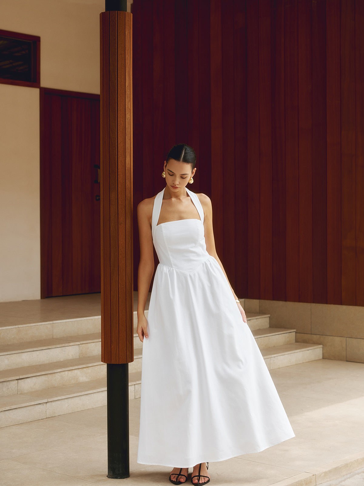 Valenzora | Trägerloses A-Linien-Maxikleid aus Baumwolle & Leinen