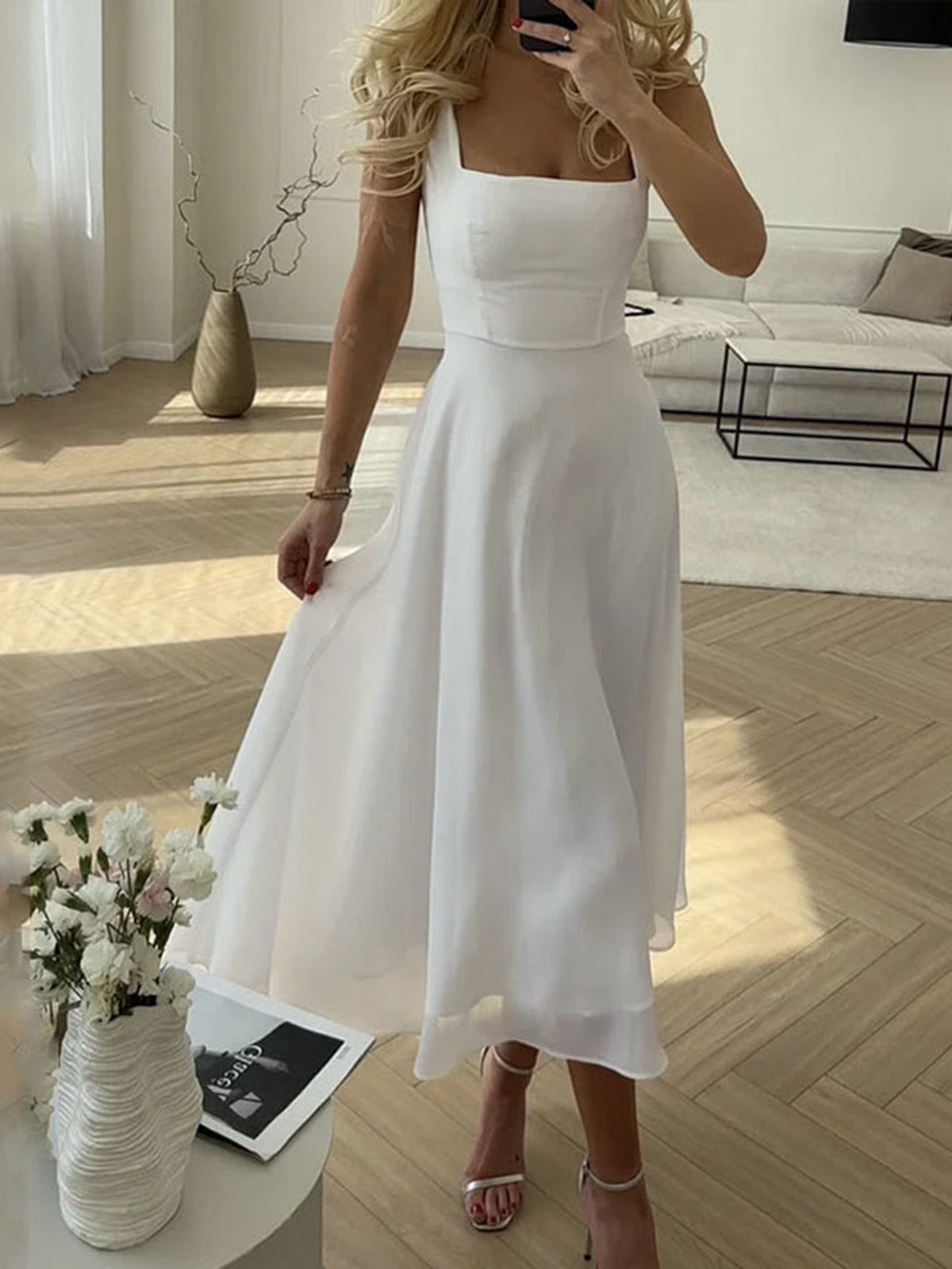 Valenzora | Elegant A-line midi dress. Timeless sophistication.
