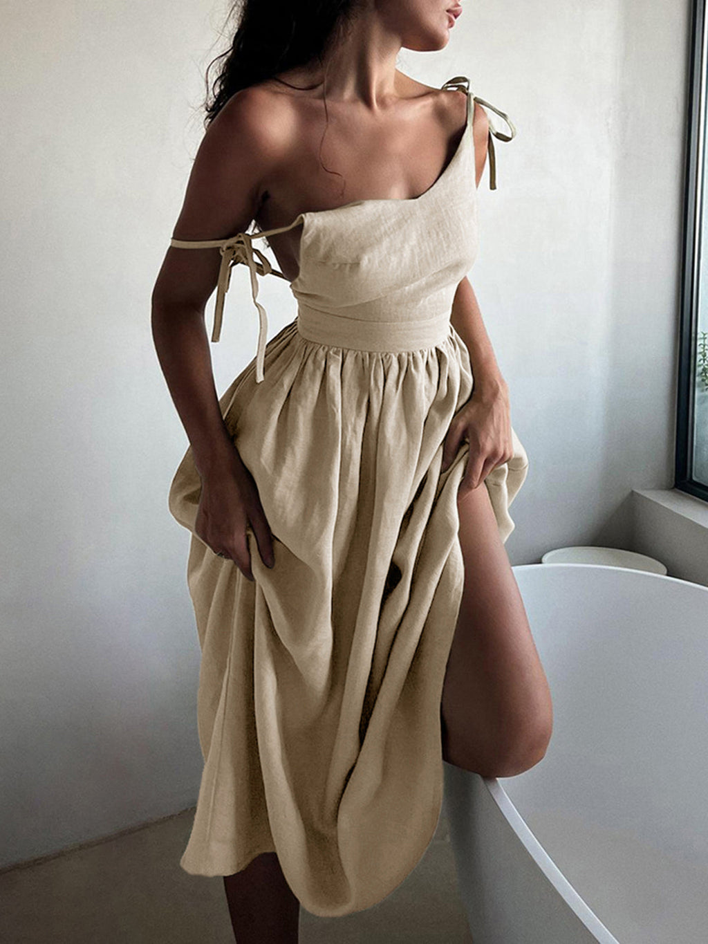 Valenzora | Cotton & Linen Backless Long Dress