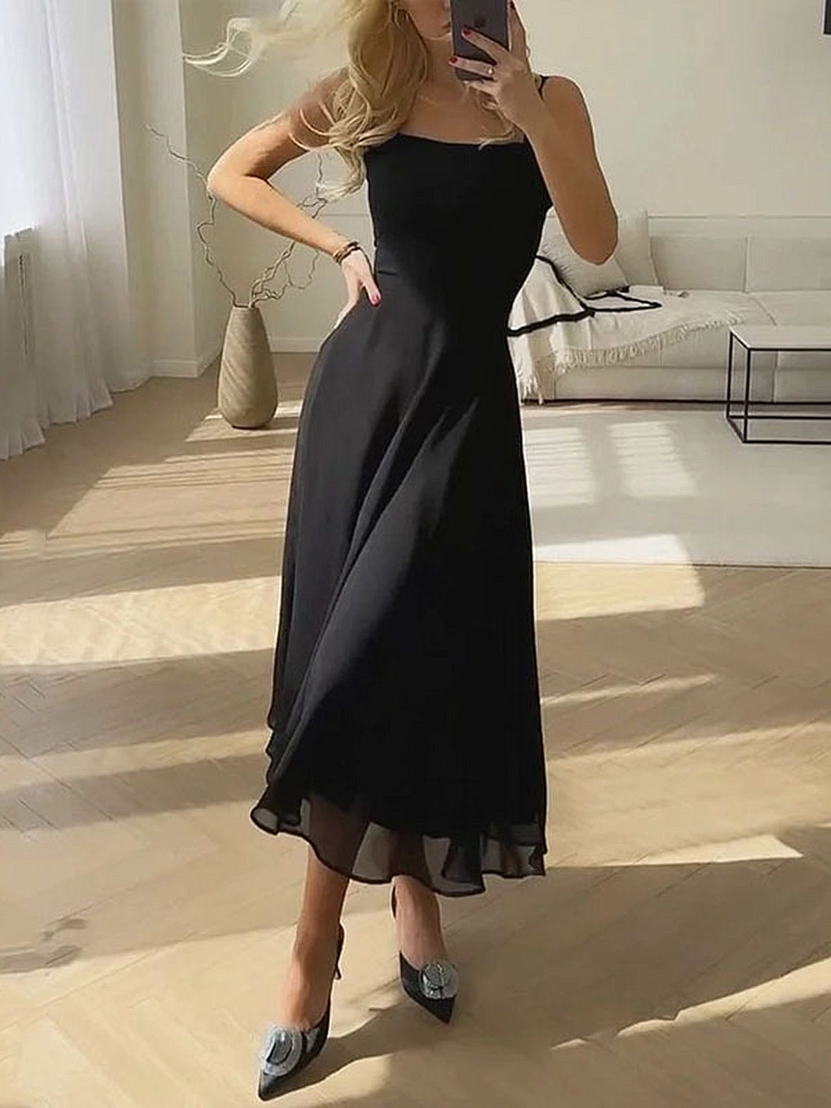 Valenzora | Elegant A-line midi dress. Timeless sophistication.