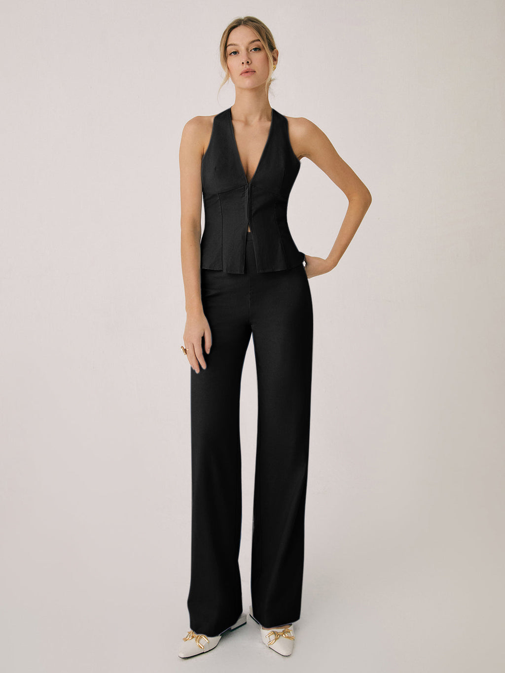 Valenzora | Elegant two-piece set with vest and wide-leg trousers