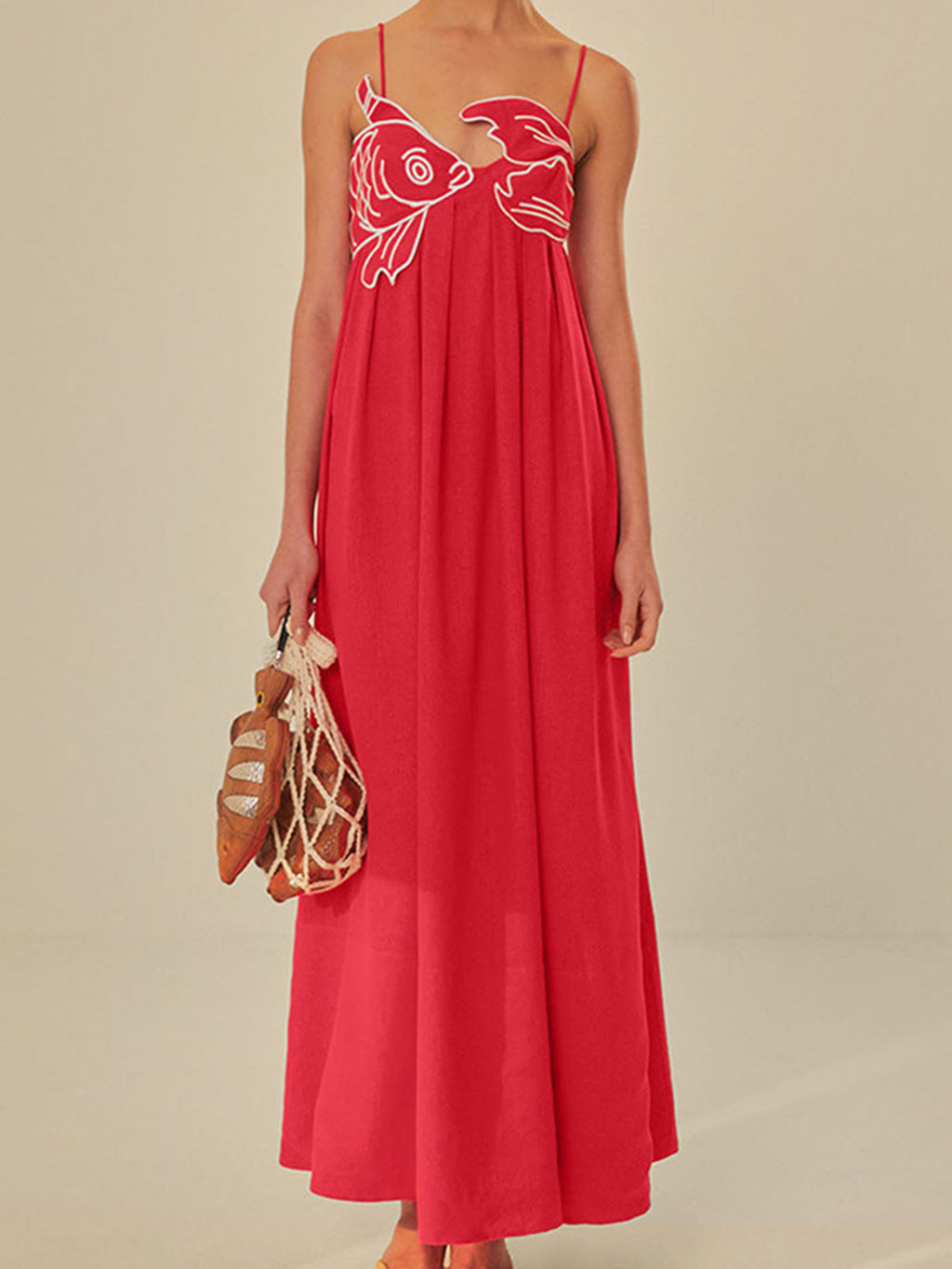 Valenzora | Embroidered Fish Semi-Transparent Cami Dress