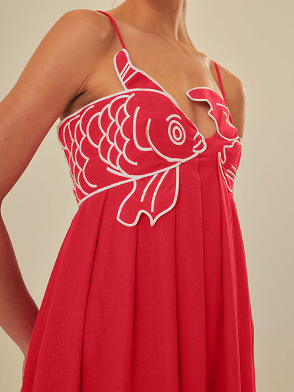 Valenzora | Embroidered Fish Semi-Transparent Cami Dress
