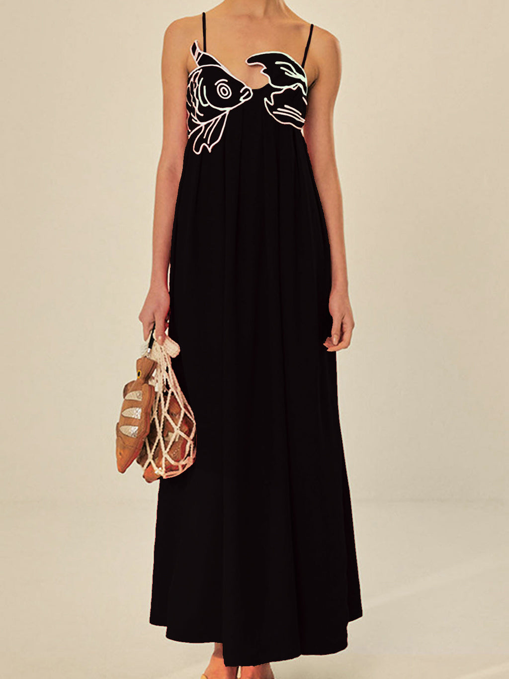 Valenzora | Embroidered Fish Semi-Transparent Cami Dress