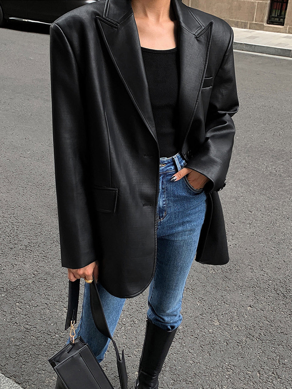 Valenzora | Reversf pockets leather blazer