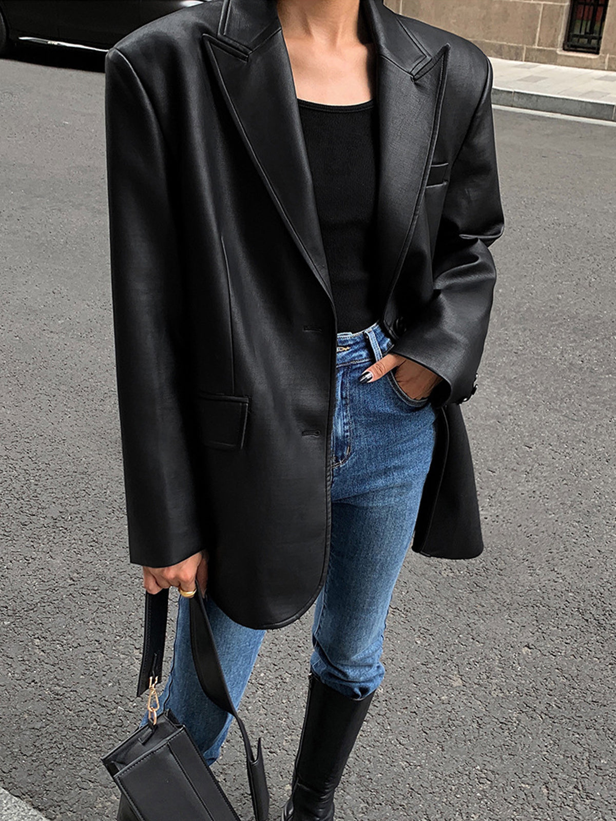 Valenzora | Reversf pockets leather blazer