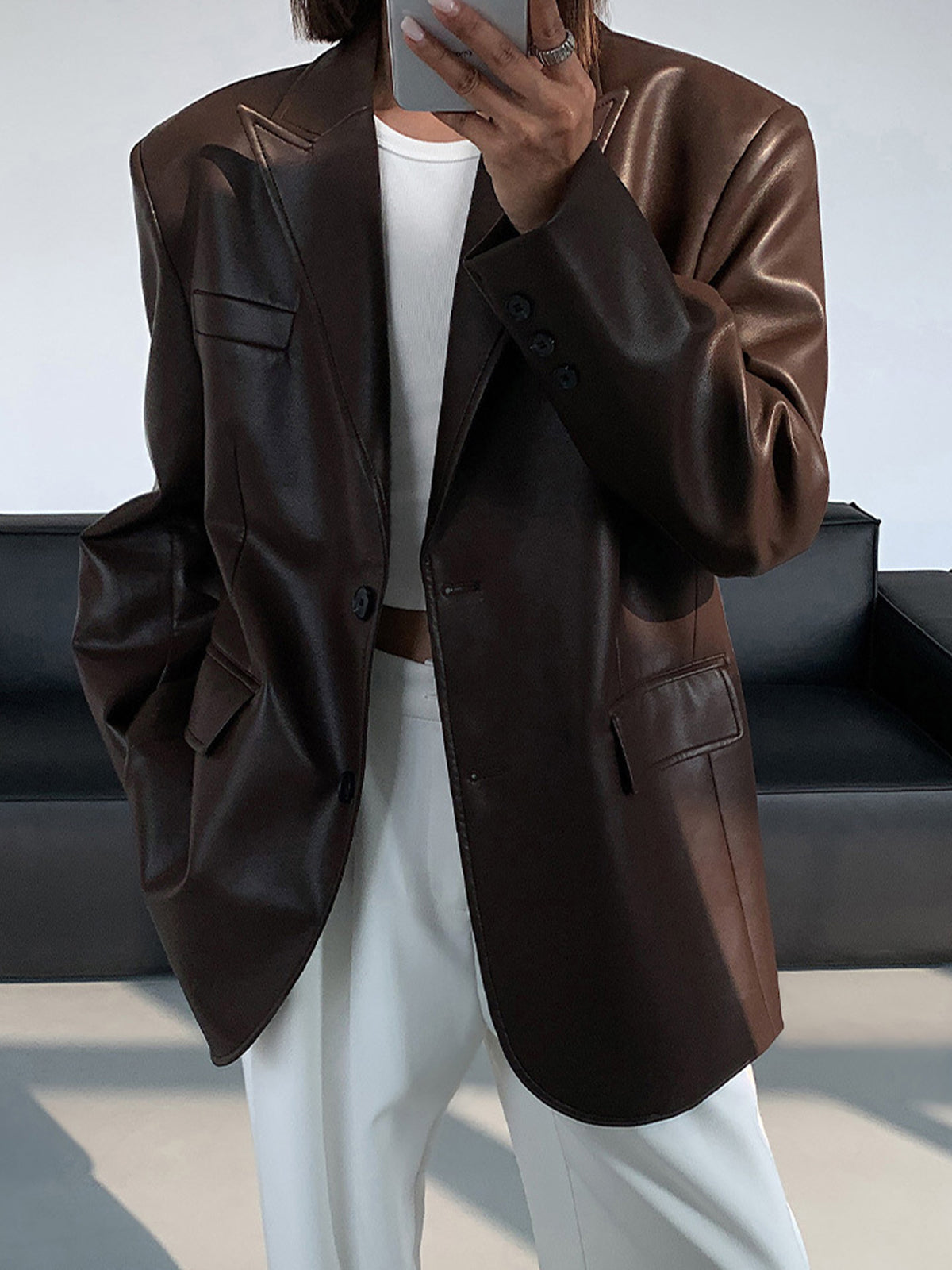 Valenzora | Reversf pockets leather blazer