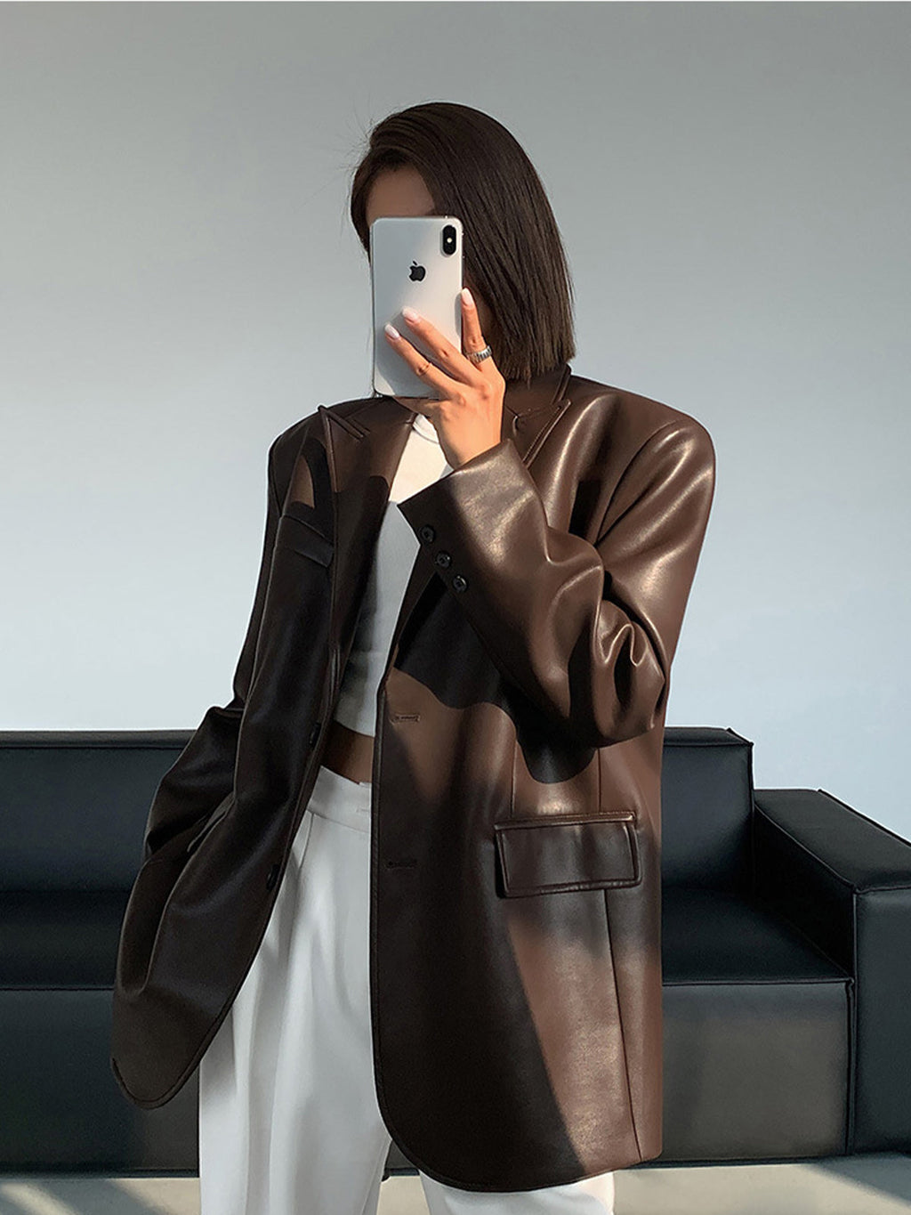 Valenzora | Reversf pockets leather blazer
