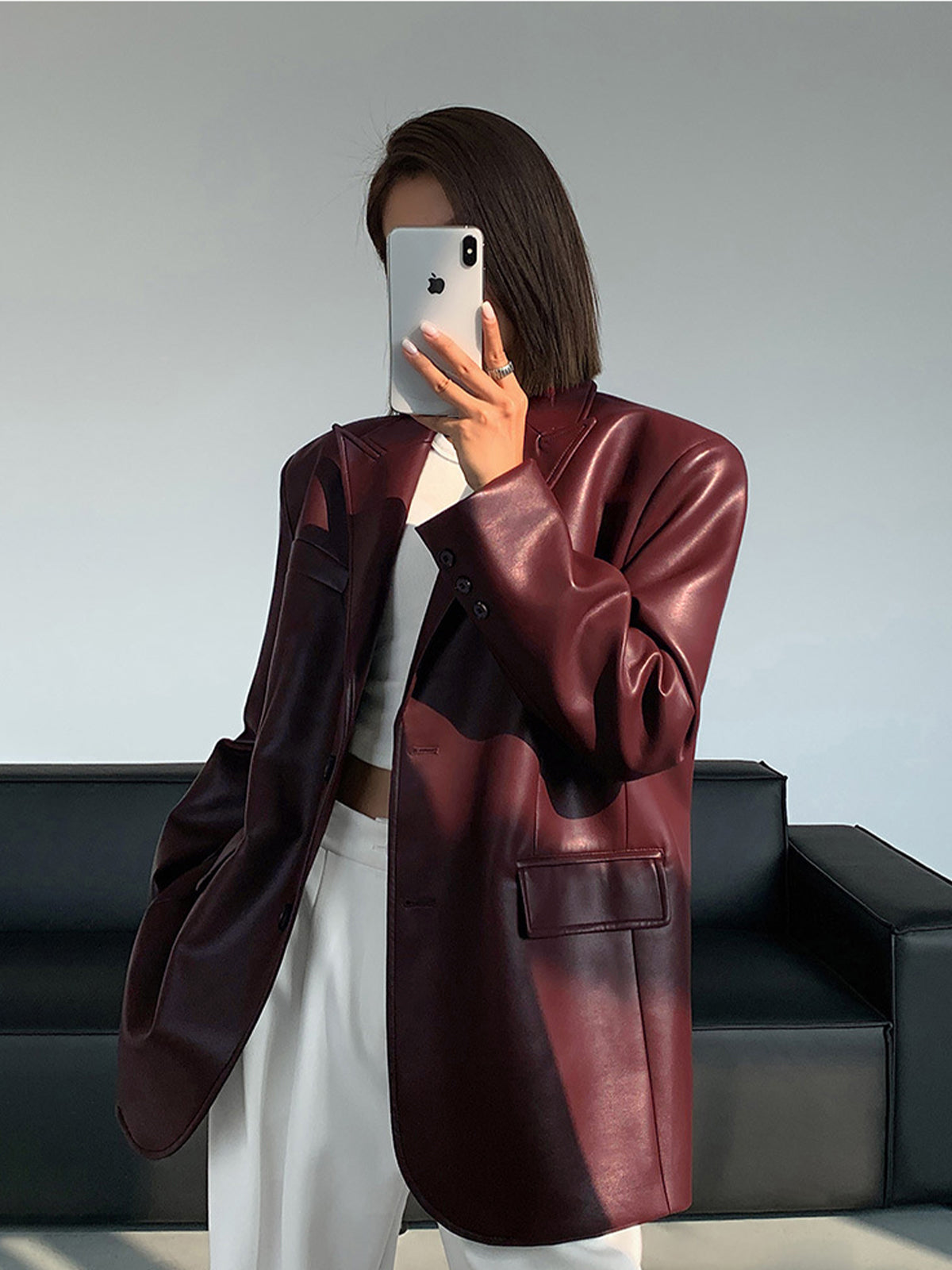 Valenzora | Reversf pockets leather blazer