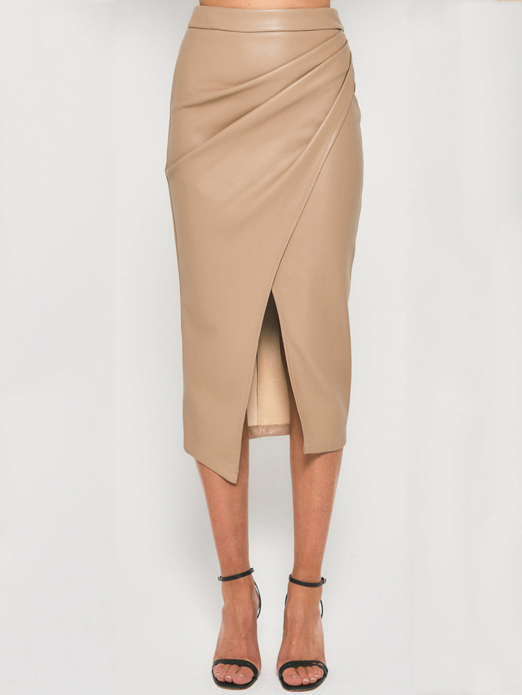 Valenzora | Pleated Split PU Leather Skirt for Women