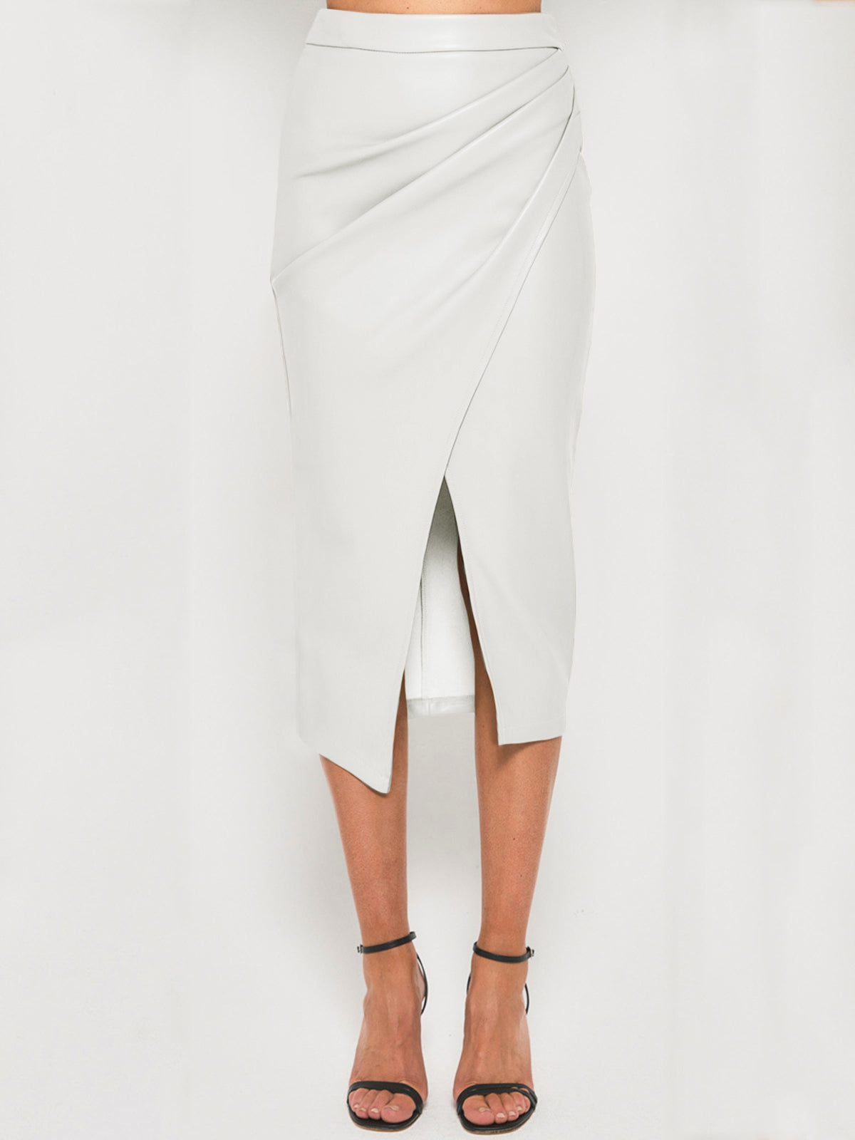 Valenzora | Pleated Split PU Leather Skirt for Women