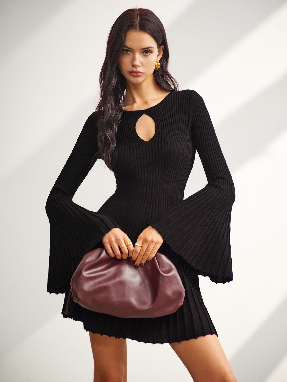 Valenzora | Keyhole neckline bell sleeve sweater dress