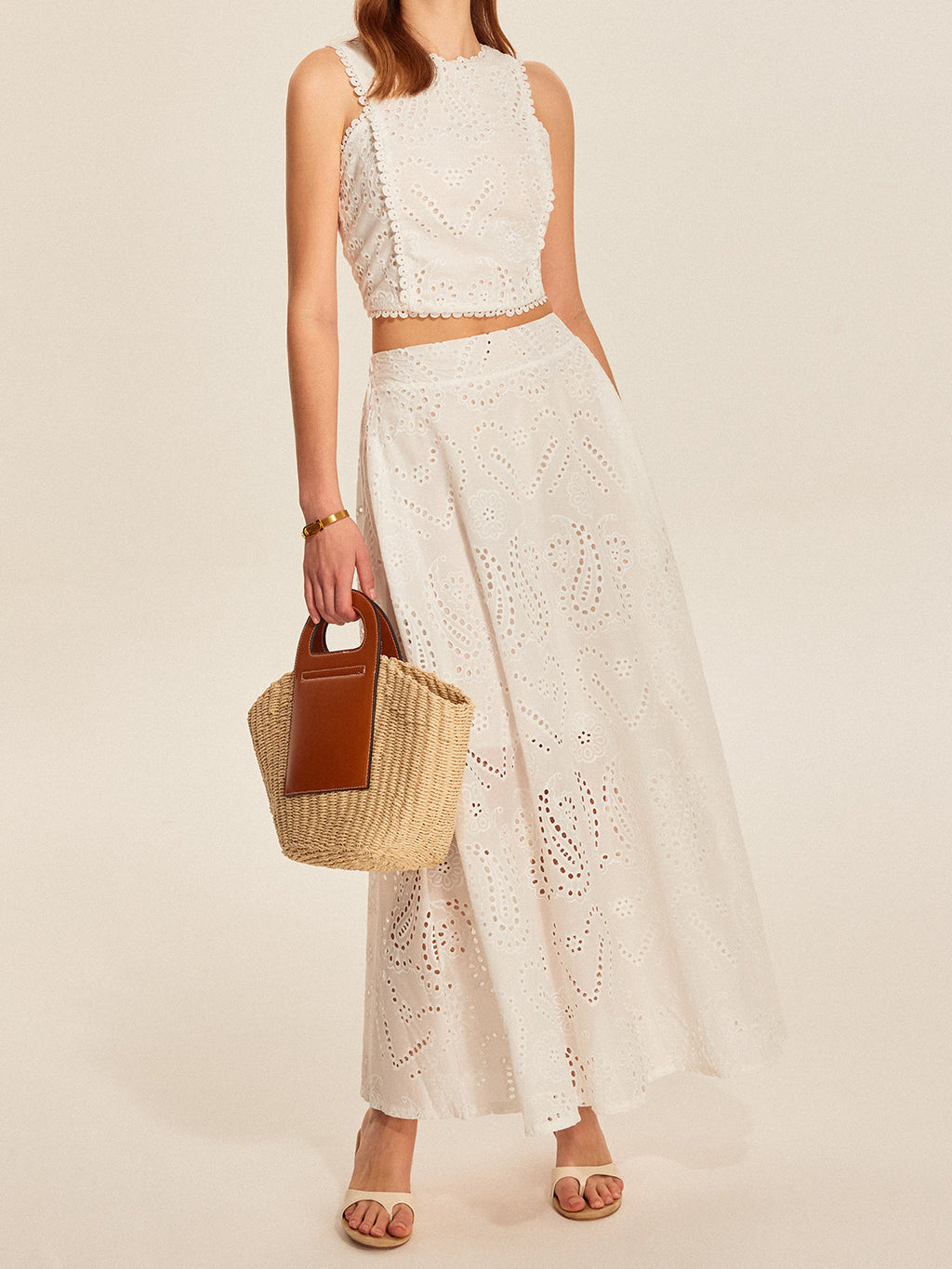 Valenzora | Eyelet Lace Crop Top Skirt Set