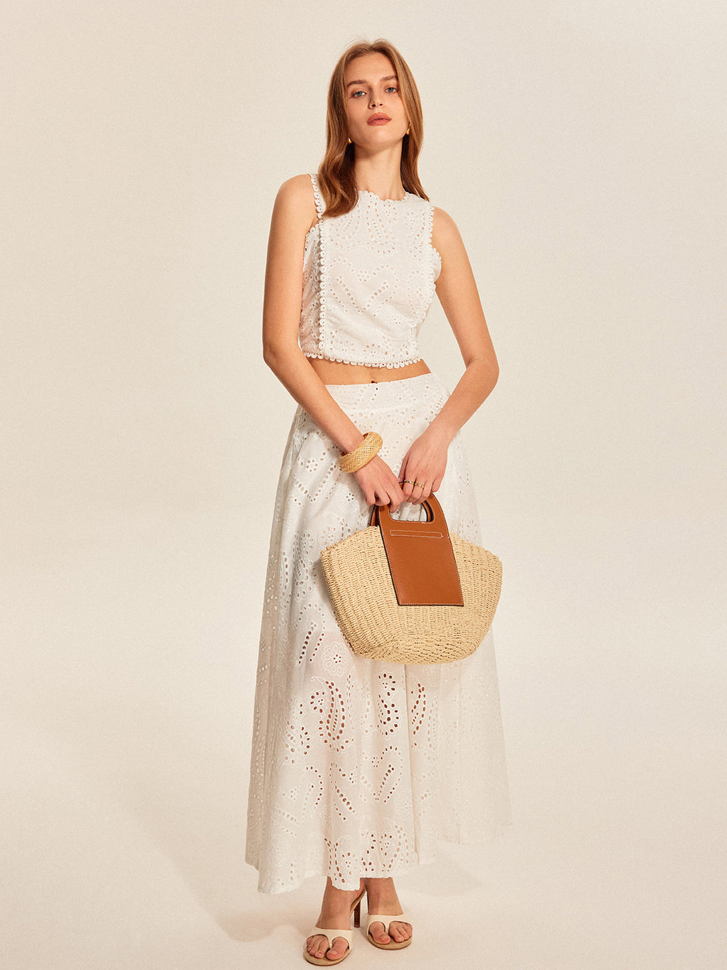 Valenzora | Eyelet Lace Crop Top Skirt Set