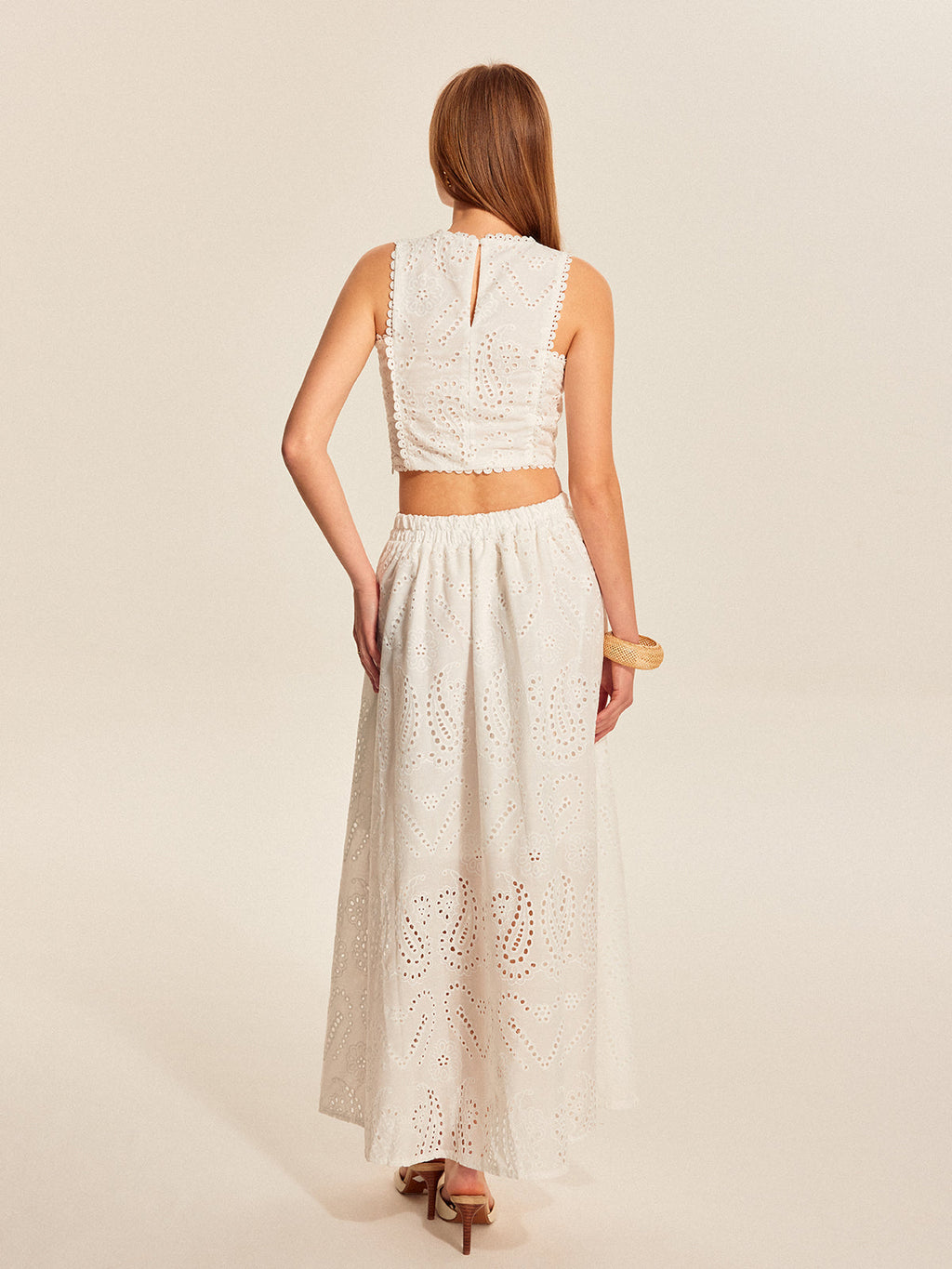 Valenzora | Eyelet Lace Crop Top Skirt Set