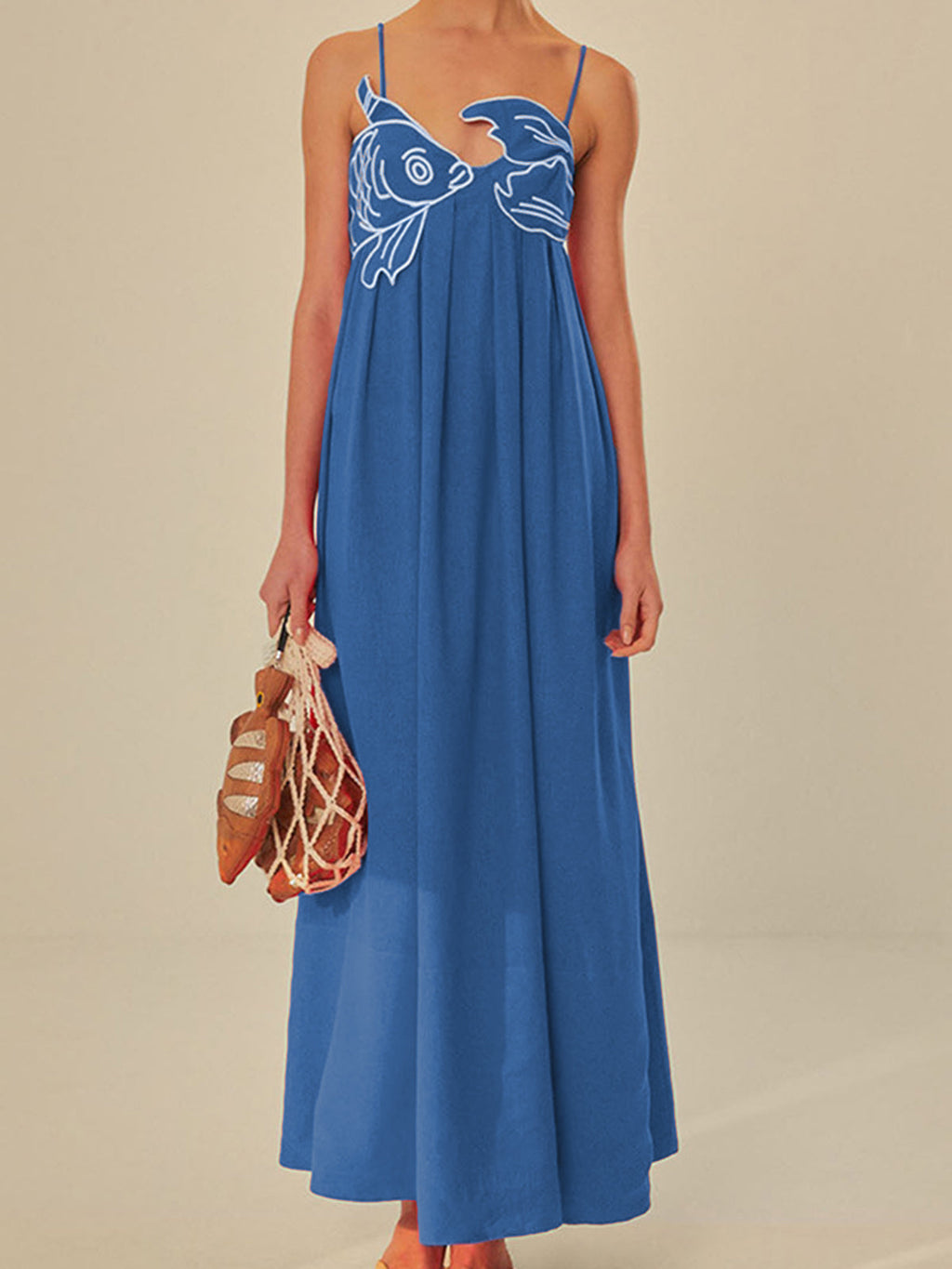 Valenzora | Embroidered Fish Semi-Transparent Cami Dress