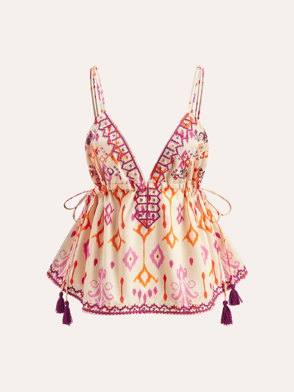 Valenzora | Besticktes Boho-Fransen-Cami-Top zum Binden