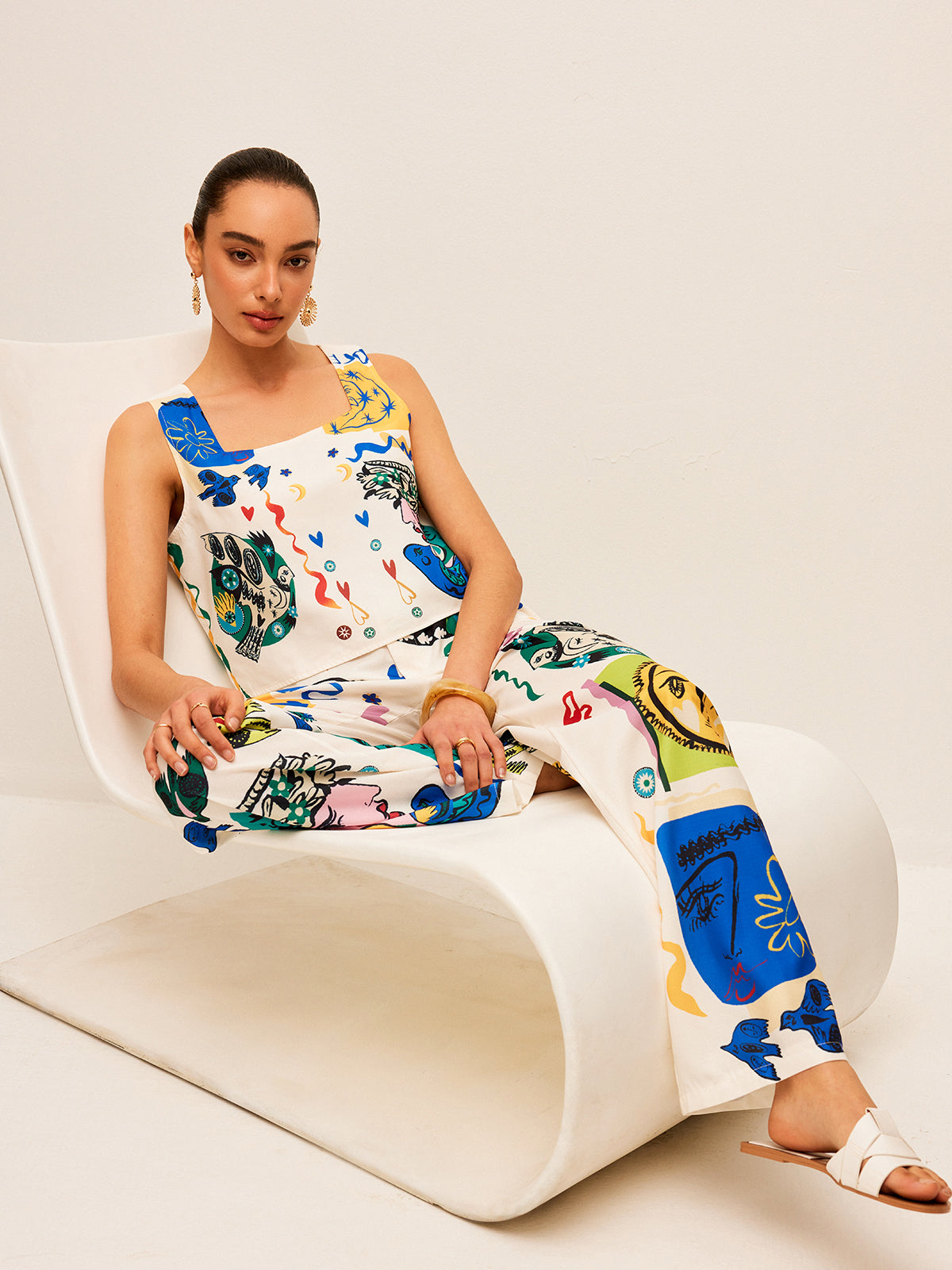 Valenzora | Graphic Print Top with Wide Pants Set