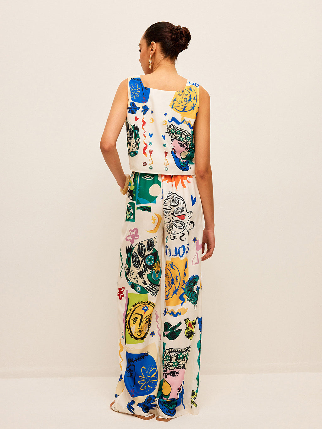 Valenzora | Graphic Print Top with Wide Pants Set