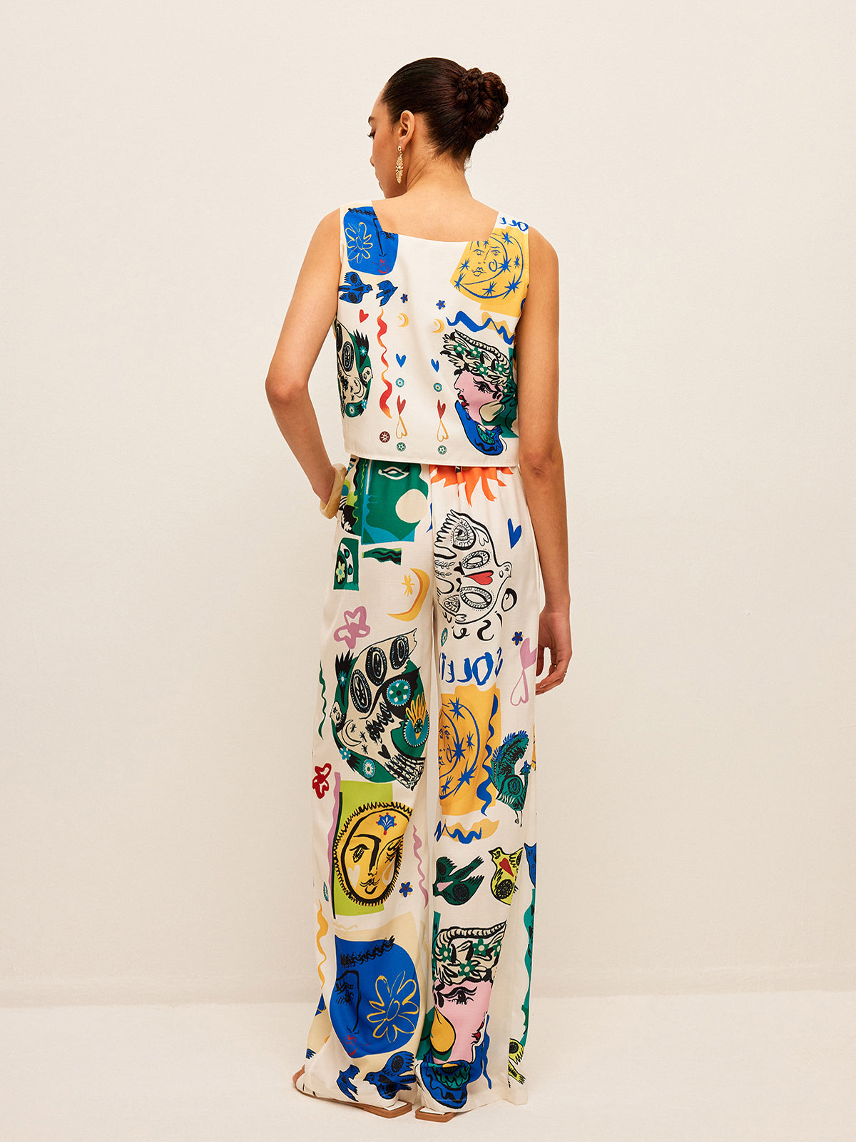 Valenzora | Graphic Print Top with Wide Pants Set