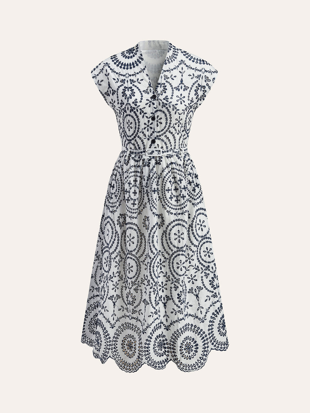 Valenzora | Embroidered V-neck dress with belt