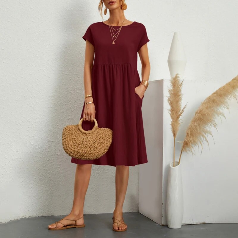 Cotton dress with round neck