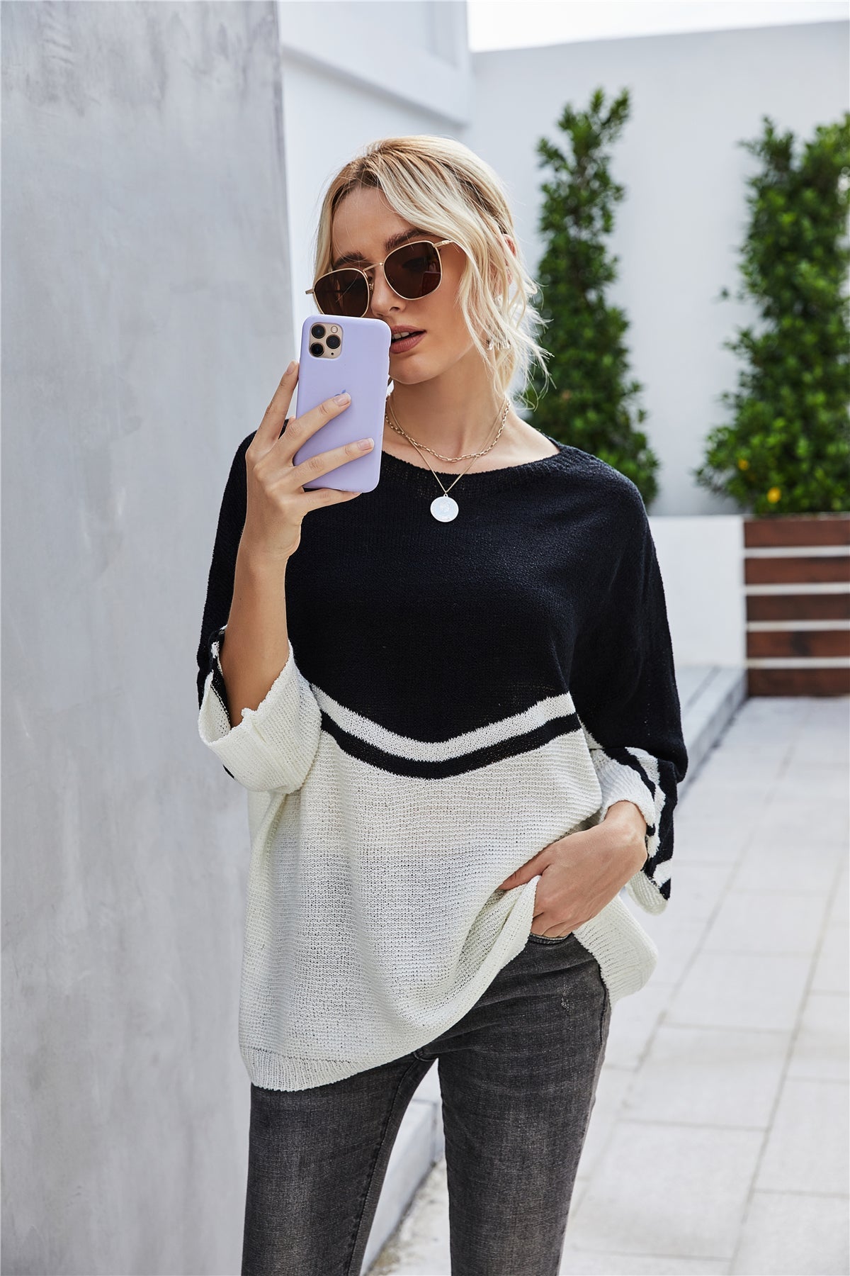 Valenzora Strick Oversize Fledermausärmel Strickpullover