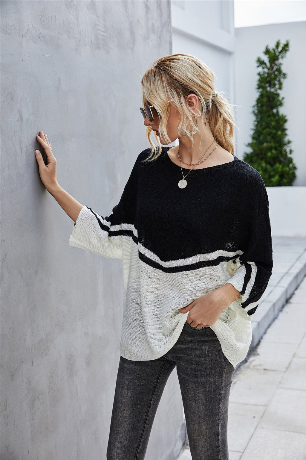 Valenzora Strick Oversize Fledermausärmel Strickpullover